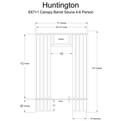 Almost Heaven Huntington 4-6 Person Customizable Canopy Barrel Sauna, 6x7+1 ft. – 1 ft. Porch - Select Saunas