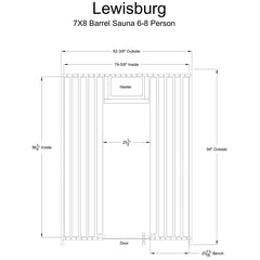 Almost Heaven Lewisburg 6-8 Person Customizable Classic Barrel Sauna, 7x8 ft. - Select Saunas