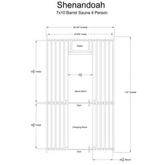 Almost Heaven Shenandoah 4-6 Person Customizable Classic Barrel Sauna, 7x10 ft. w/ Changing Room - Select Saunas