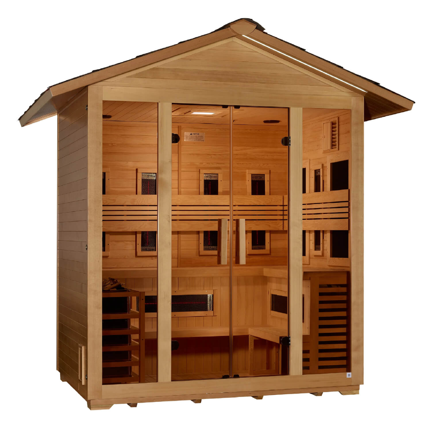 Golden Designs "Gargellen" 5 Person Hybrid PureTech™ Full Spectrum IR or Traditional Stove Outdoor Sauna - Canadian Hemlock - Select Saunas