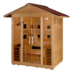 Golden Designs "Gargellen" 5 Person Hybrid PureTech™ Full Spectrum IR or Traditional Stove Outdoor Sauna - Canadian Hemlock - Select Saunas