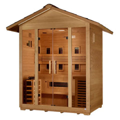 Golden Designs "Gargellen" 5 Person Hybrid PureTech™ Full Spectrum IR or Traditional Stove Outdoor Sauna - Canadian Hemlock - Select Saunas