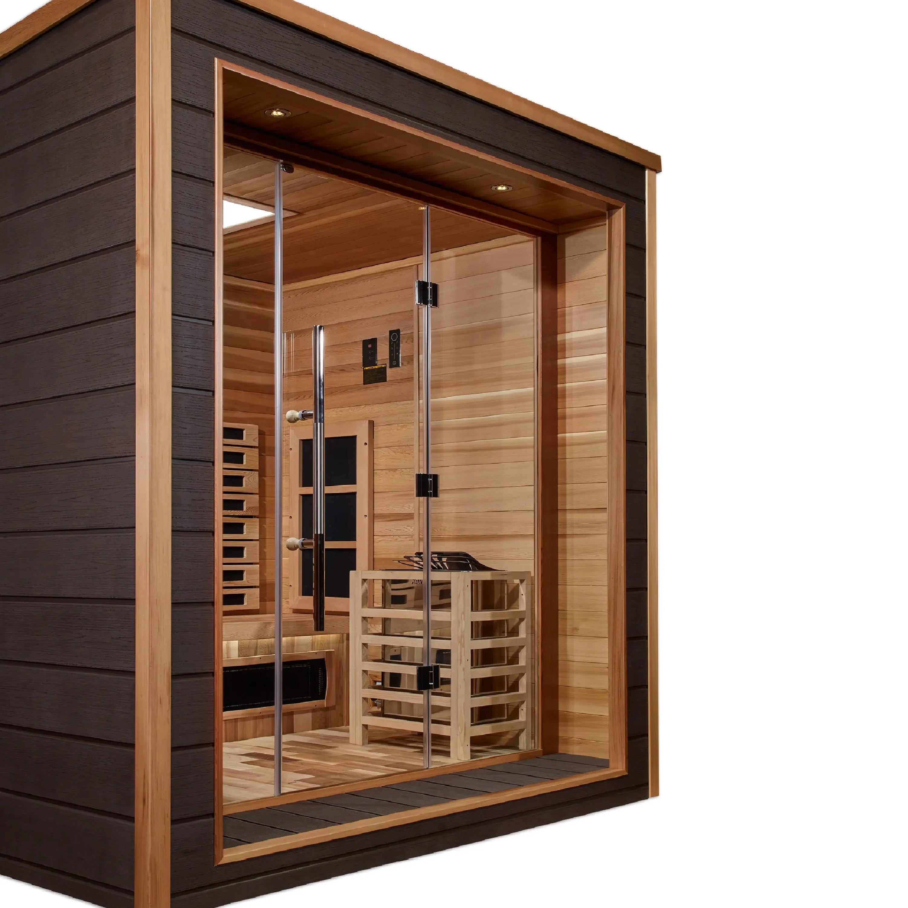Golden Designs Visby 3 Person Outdoor-Indoor PureTech™ Hybrid Full Spectrum Sauna GDI-8223-01 - Canadian Red Cedar Interior - Select Saunas