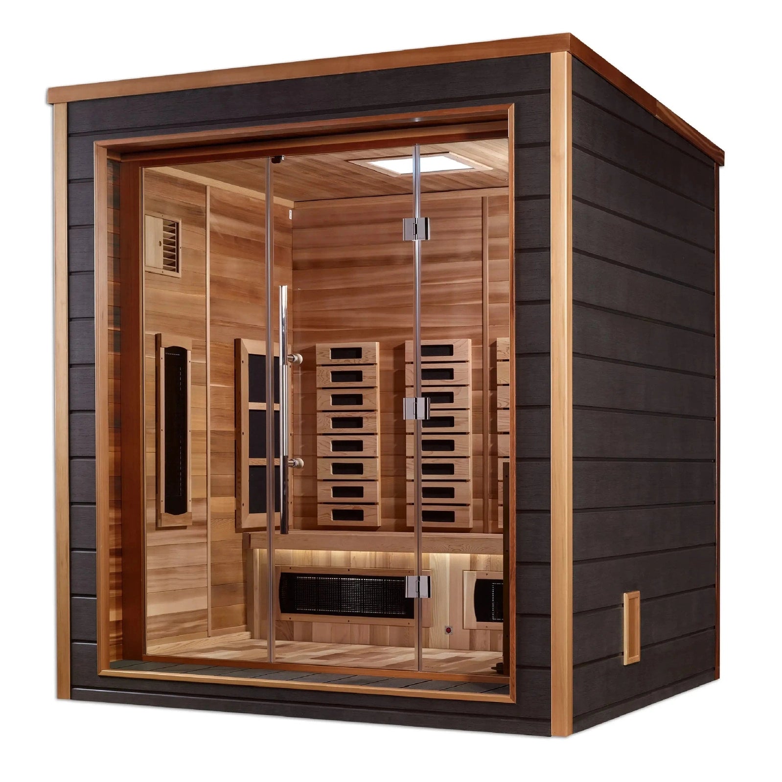 Golden Designs Visby 3 Person Outdoor-Indoor PureTech™ Hybrid Full Spectrum Sauna GDI-8223-01 - Canadian Red Cedar Interior - Select Saunas