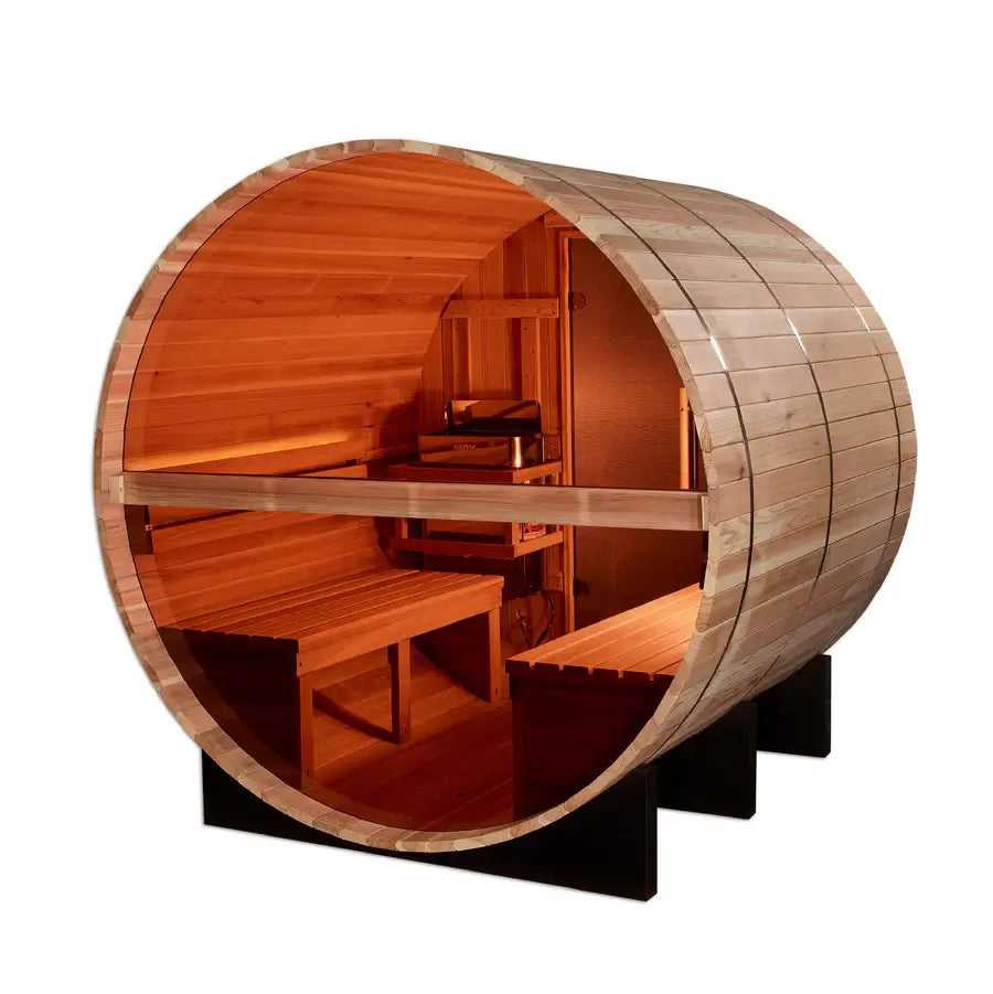 Golden Designs "Zurich" 4 Person Barrel with Bronze Privacy View - Traditional Sauna - Pacific Cedar - Select Saunas