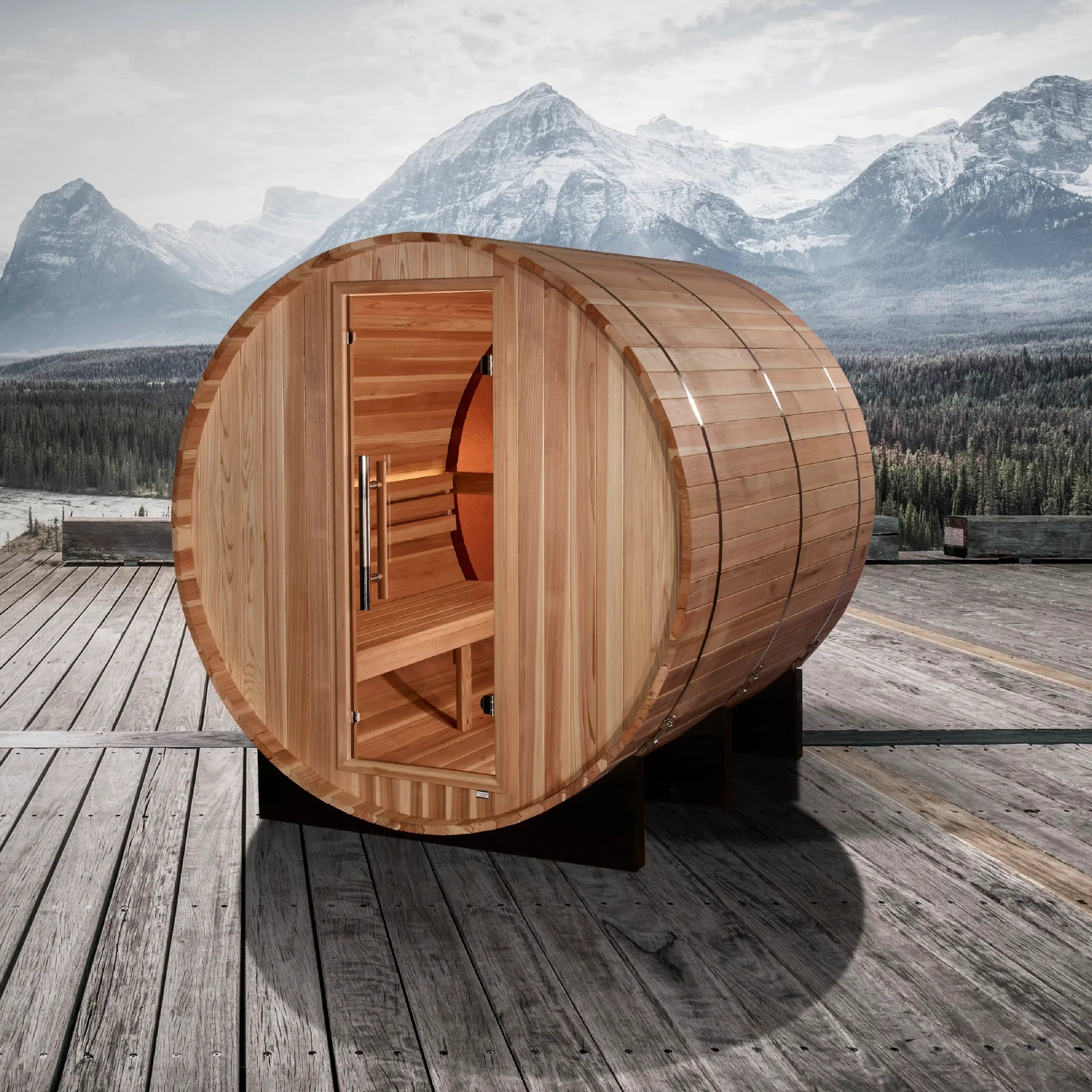 Golden Designs "Zurich" 4 Person Barrel with Bronze Privacy View - Traditional Sauna - Pacific Cedar - Select Saunas