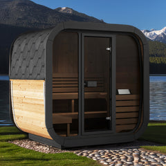 SaunaLife CL5G 4-Person Outdoor Cube Cabin Sauna with Full Glass Front & Led Lighting - Select Saunas