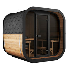 SaunaLife CL7G 6-Person Outdoor Cube Cabin Sauna with Full Glass Front & LED Lighting - Select Saunas