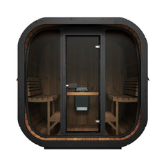 SaunaLife CL7G 6-Person Outdoor Cube Cabin Sauna with Full Glass Front & LED Lighting - Select Saunas
