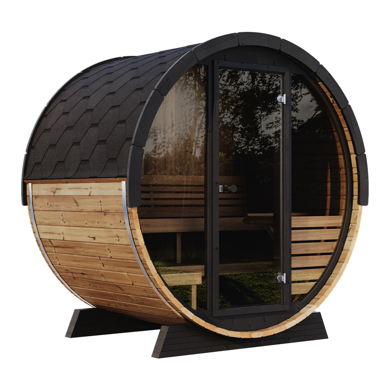 SaunaLife Model EE6G Sauna Barrel w/ Glass Front & Back Benches - 4-Person - ERGO Series, 63