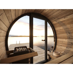 SaunaLife Model EE6G Sauna Barrel w/ Glass Front & Back Benches - 4-Person - ERGO Series, 63" L x 91" D - Ready to Ship! - Select Saunas