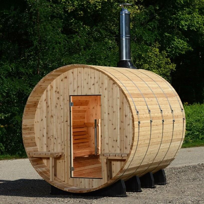 Almost Heaven Grandview 4-6 Person Canopy Barrel Sauna, 7x7+1 ft. – 1 ft. Porch - Select Saunas