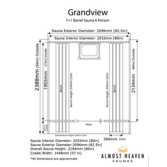 Almost Heaven Grandview 4-6 Person Canopy Barrel Sauna, 7x7+1 ft. – 1 ft. Porch - Select Saunas