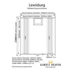 Almost Heaven Lewisburg 6-8 Person Classic Barrel Sauna, 7x8 ft. - Select Saunas