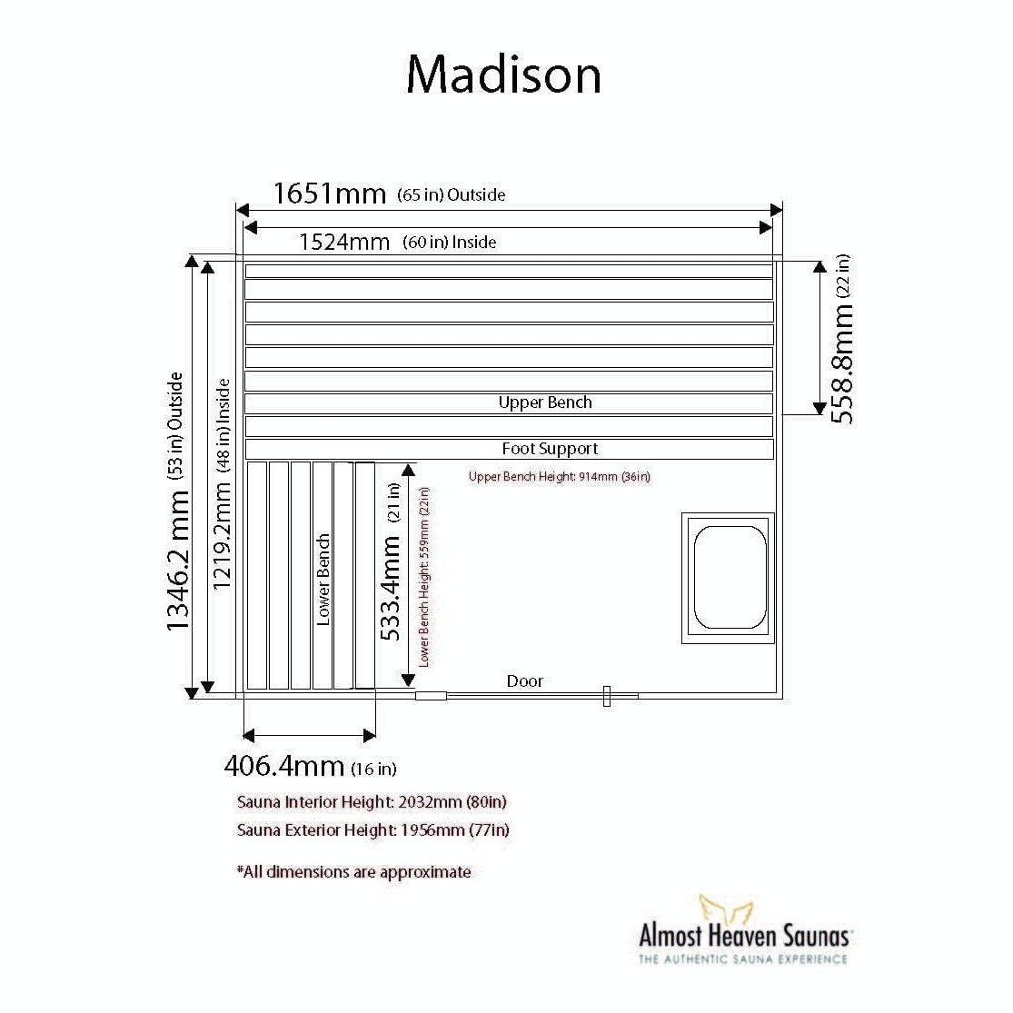 Almost Heaven Madison 2-3 Person Indoor Sauna - Select Saunas