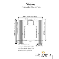 Almost Heaven Vienna 2-Person Canopy Barrel Sauna, 6x4+1 ft. – 1 ft. Porch - Select Saunas