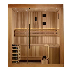 Golden Designs 2025 Updated "Copenhagen Edition" 3 Person Traditional Sauna - Canadian Red Cedar Interior and Pacific Premium Clear Cedar Exterior - Select Saunas