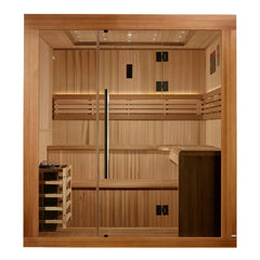 Golden Designs 2025 Updated "Osla Edition" 6 Person Traditional Sauna - Canadian Red Cedar Interior and Pacific Premium Clear Cedar Exterior - Select Saunas