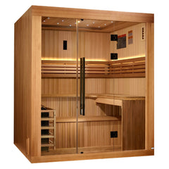 Golden Designs 2025 Updated "Osla Edition" 6 Person Traditional Sauna - Canadian Red Cedar Interior and Pacific Premium Clear Cedar Exterior - Select Saunas