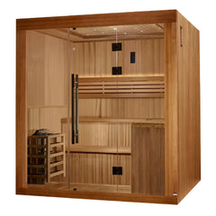 Golden Designs 2025 Updated "Osla Edition" 6 Person Traditional Sauna - Canadian Red Cedar Interior and Pacific Premium Clear Cedar Exterior - Select Saunas