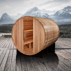 Golden Designs "Klosters" 6 Person Barrel Traditional Sauna - Pacific Cedar - Select Saunas