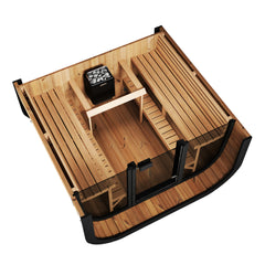 SaunaLife CL7G 6-Person Outdoor Cube Cabin Sauna with Full Glass Front & LED Lighting - Select Saunas