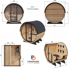 Finnmark Thermo-Aspen Combination Outdoor Barrel Sauna—FD-7, - Select Saunas
