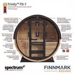 Finnmark Thermo-Aspen Combination Outdoor Barrel Sauna—FD-7, - Select Saunas