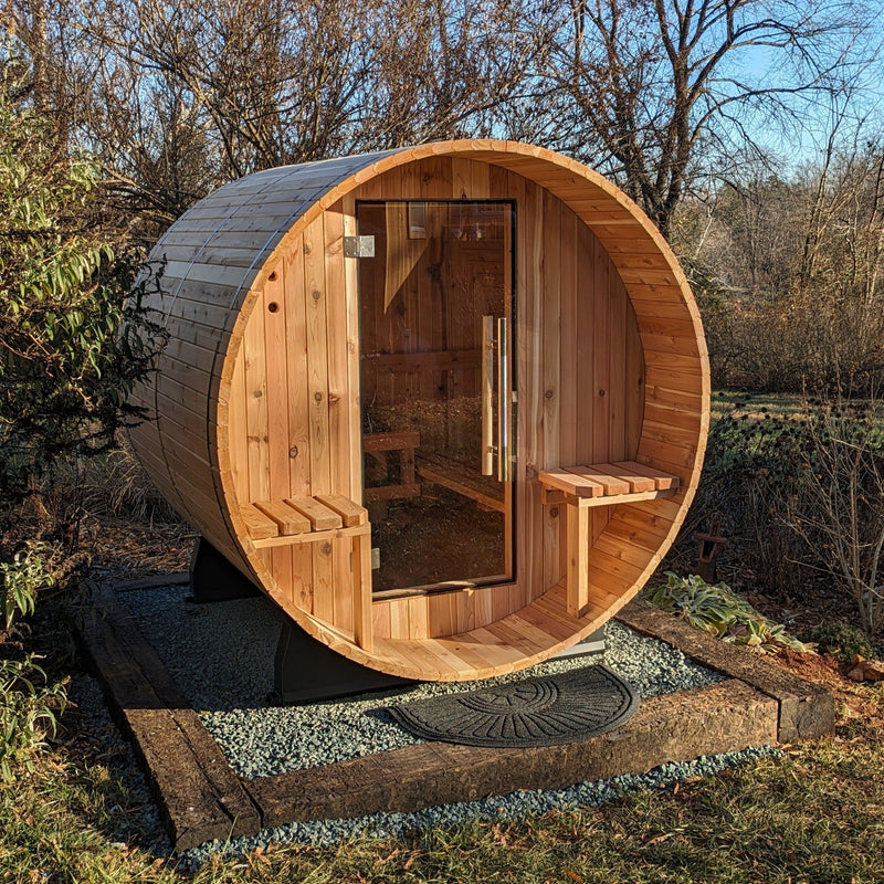 Almost Heaven Audra 2-4 Person Canopy Barrel Sauna, 6x5+1 ft. – 1 ft. Porch - Select Saunas