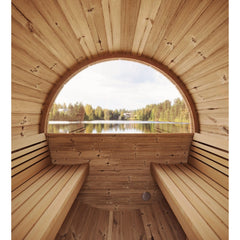 SaunaLife Model E7W Sauna Barrel w/ Rear Window - 4-Person - ERGO Series Sauna Barrel, 71"x81" - Ready to Ship! - Select Saunas