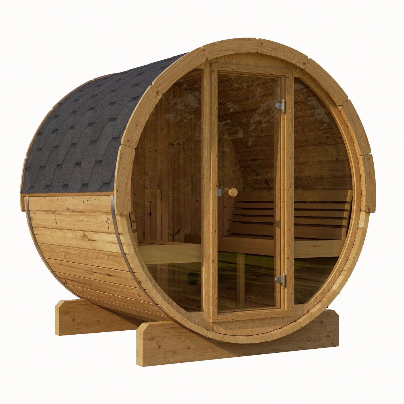 SaunaLife E8 6-Person Barrel Sauna w/ Front Glass, 87