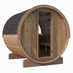 SaunaLife Model E8W Sauna Barrel w/ Rear Window - 6-Person - ERGO Series Sauna Barrel, 87"x81" - Ready to Ship! - Select Saunas